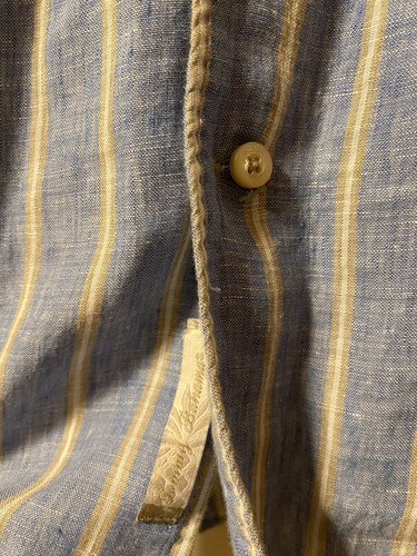 TOMMY BAHAMA size L 100% Linen Long Sleeve Casual Shirt White Blue & Tan - Picture 4 of 9