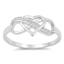 Clear CZ Infinity Love Knot Heart Promise Ring Sterling Silver Sizes 4-10 NEW