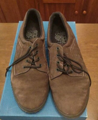 Ecco Womens Soft Lace Shoes Sz  7.5 EU38 Coffee Brown Suede Leather. NIB. GF