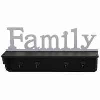 Wandgarderobe HWC-D41 Family, Garderobe Regal, 4 Haken Massiv, Schwarz/Weiß