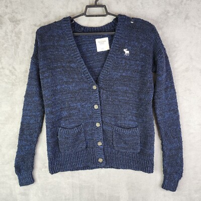 Men's Blue Abercrombie Fitch Cardigan Knit Sweater V neck Long