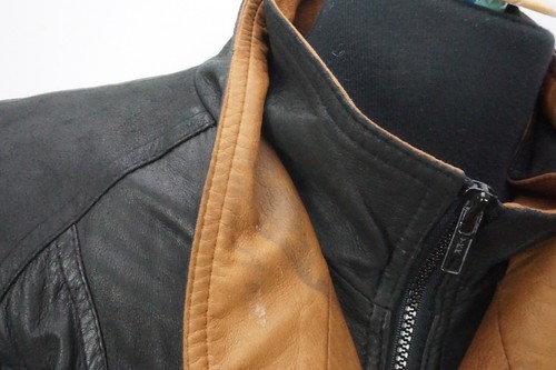 Neiman Marcus Black Brown Double Collar Zip Up Bomber Leather Jacket Sz 40 - Picture 2 of 7