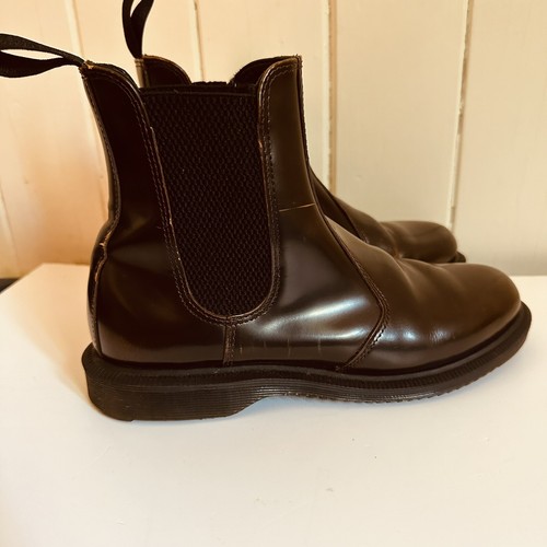 DOC DR MARTENS Flora Dark Brown patent leather Chelsea boots sz 6 us L