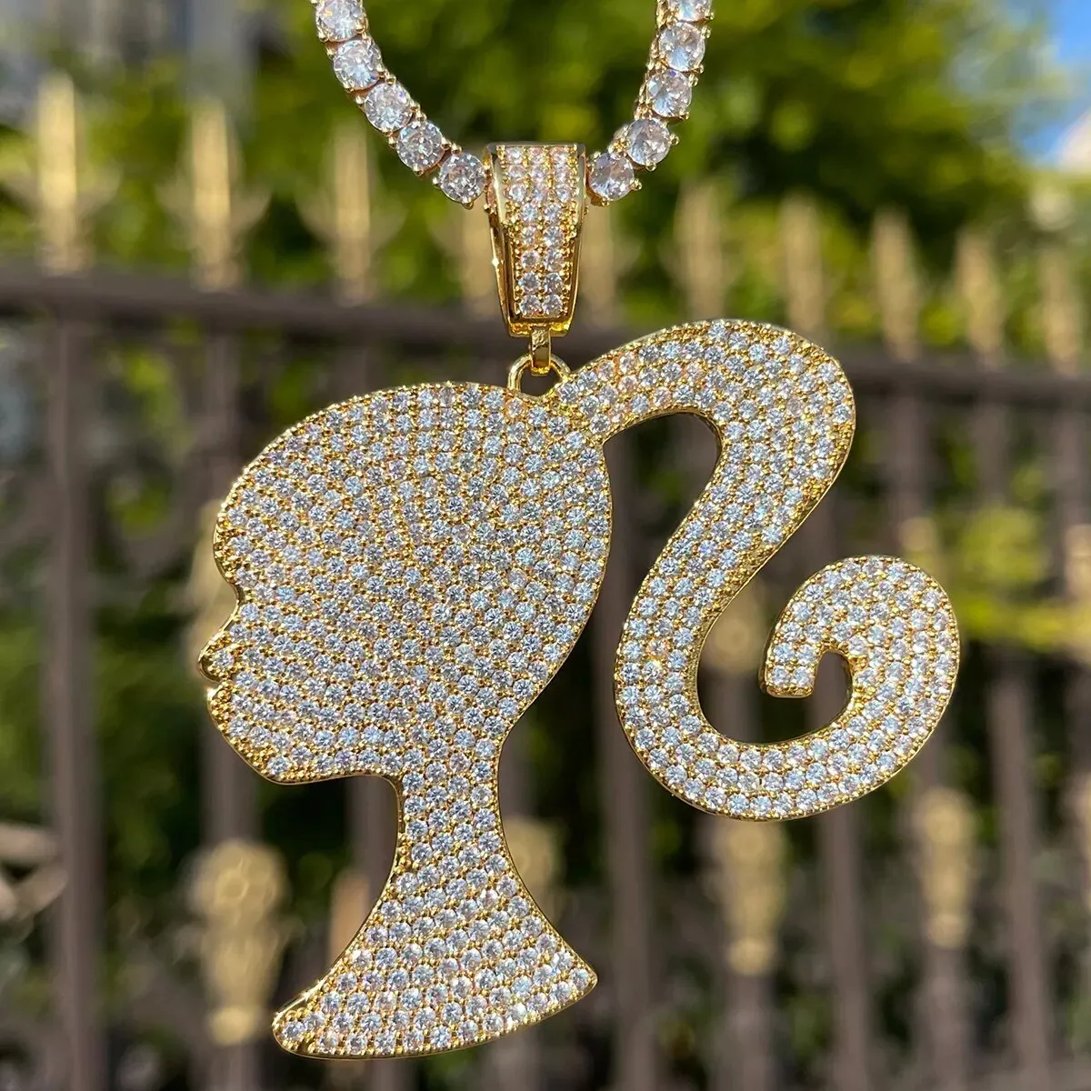 3AAA CZ Ice Out Hop Hip BABE QUEEN GIRL SMALL Pendant Necklace