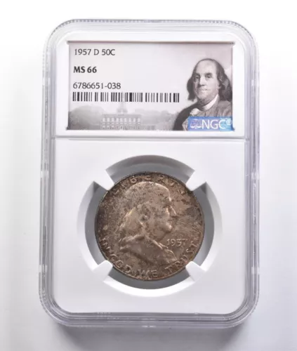 1957-D Franklin Half Dollar MS66 NGC Beautiful Mint Set Tone *6764
