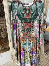 Carolina K  Kaftan In Jardin Dress Women’s XS Asian Print Floral &Tigers NEW