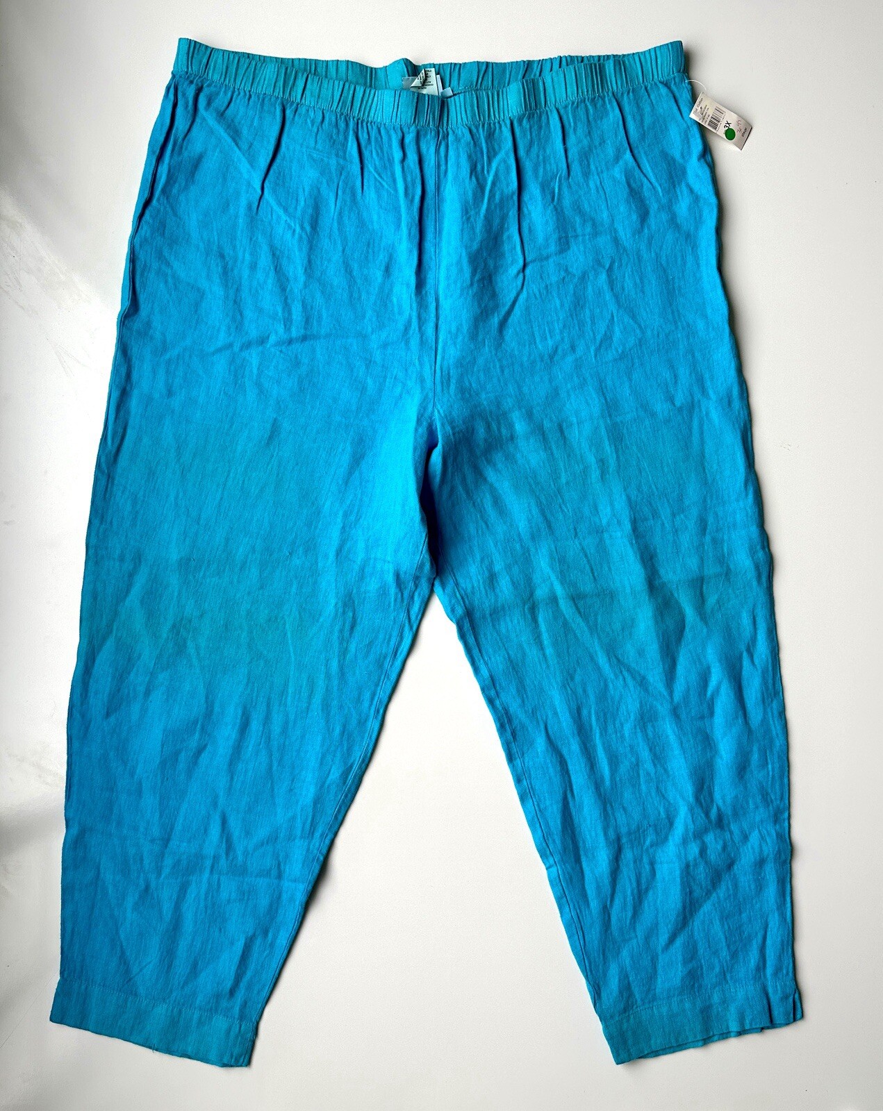 NWT Hot Cotton Blue Linen High Rise Elastic Waist Beachy Cropped Capri Pants 3X
