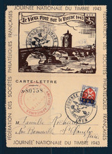 carte lettre 1er jour  journée du timbre  69  Lyon  1943 le 572 seul