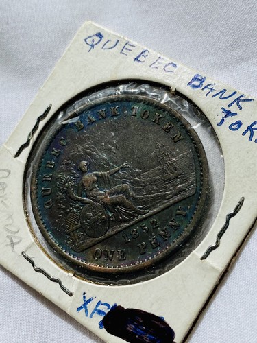 Canada - Quebec 1852 Copper Penny Bank Token- Old Original Holder - Picture 3 of 8