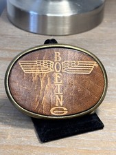 VINTAGE 1970s BOEING AIRCRAFT COMPANY LEATHER BELT BUCKLE OVAL Z25