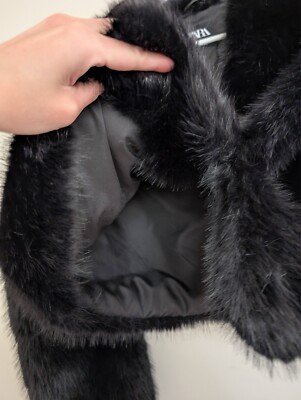 ZARA NEW WOMAN SHORT FAUX FUR JACKET COAT BLACK 6318/247 XS M L | eBay