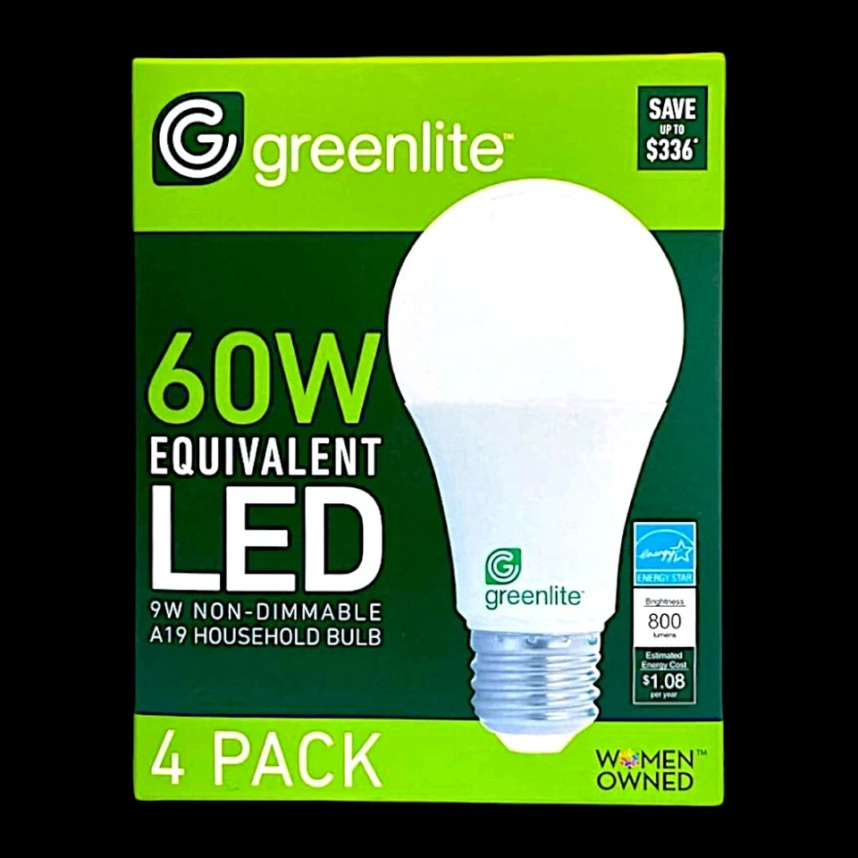 Greenlite 4pack 9W A19 60W Equivalent LED Bright White Bulb 800 Lumen 15,000 Hrs - Image 2 of 4