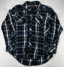 Chals Shirt Mens Large Blue Black Gray Plaid Long Sleeve Western