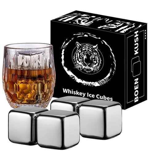 4 Large Whiskey Stones 64 cm³ (4 cu in) - Man Gift Set - Reusable Stainless S...