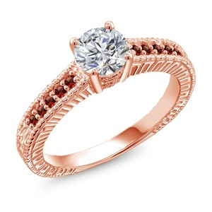 Authentic 0.94 Ct Round Lab Grown Diamond Red Garnet 18K Rose Gold Plated Silver Ring