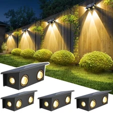 Solar Fence Lights Waterproof LED Wall Lights Outdoor with 2 Bright Modes War...