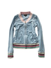 Juicy Couture Women's Baby Blue Velour Zip Up Track Jacket V-Neck Preppy Size S