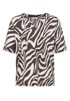 Cecil T-Shirt Brown Cacao S, Split Neck, Print, Damenoberteil, Kurzarm