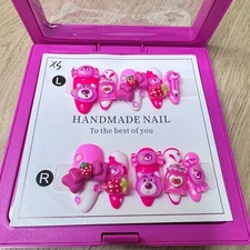 Handmade Hard Gel Press on Nail Art Kit Sz M Lotso Huggin Bear Strawberry Charm