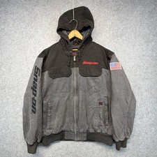 Vintage Snap On Tools Canvas Hooded Full Zip Jacket Black Mens Size XL Heavy