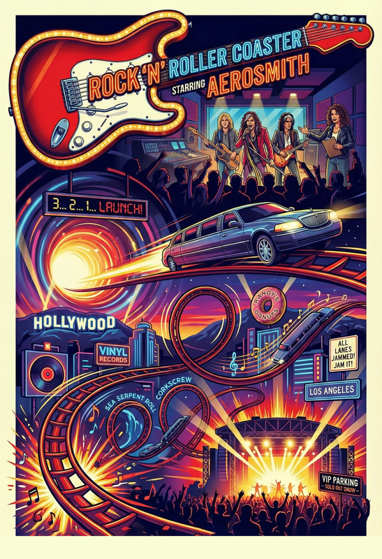 B'z×AEROSMITH 　エアロ　コラボ　FIFAコンサート　B2ポスター Attraction Collection: Rock N Roller Coaster Aerosmith V1 MATTE