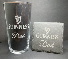 Personalised Guinness Pint Glass And Slate Coaster Gift Set ANY Name/Message