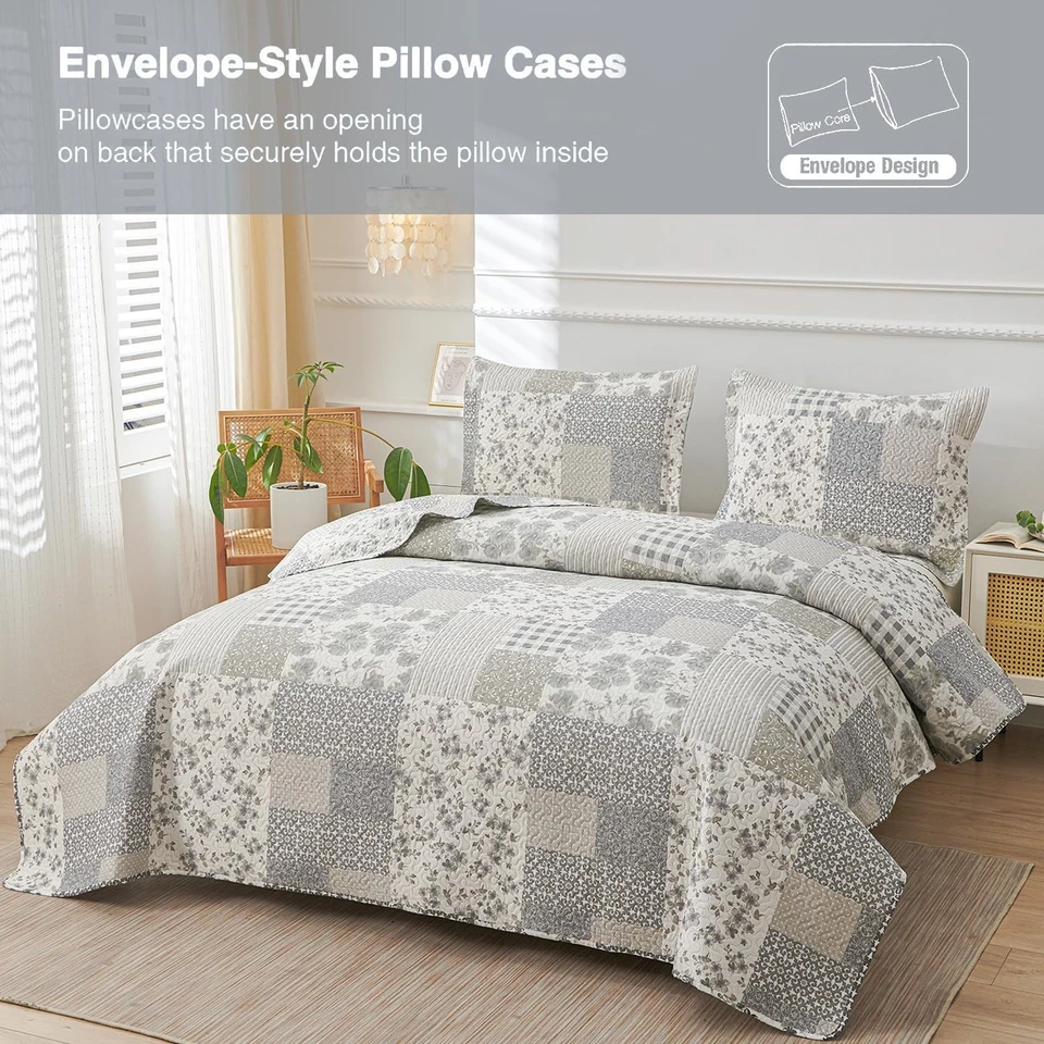 Juego de edredón doble de microfibra suave - Diseño a cuadros para todas las estaciones con fundas de almohada Foto 4 de 4