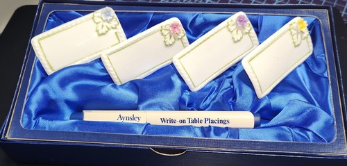 Aynsley Table Placings Set of 4 White Fine Bone China Floral Relief Boxed