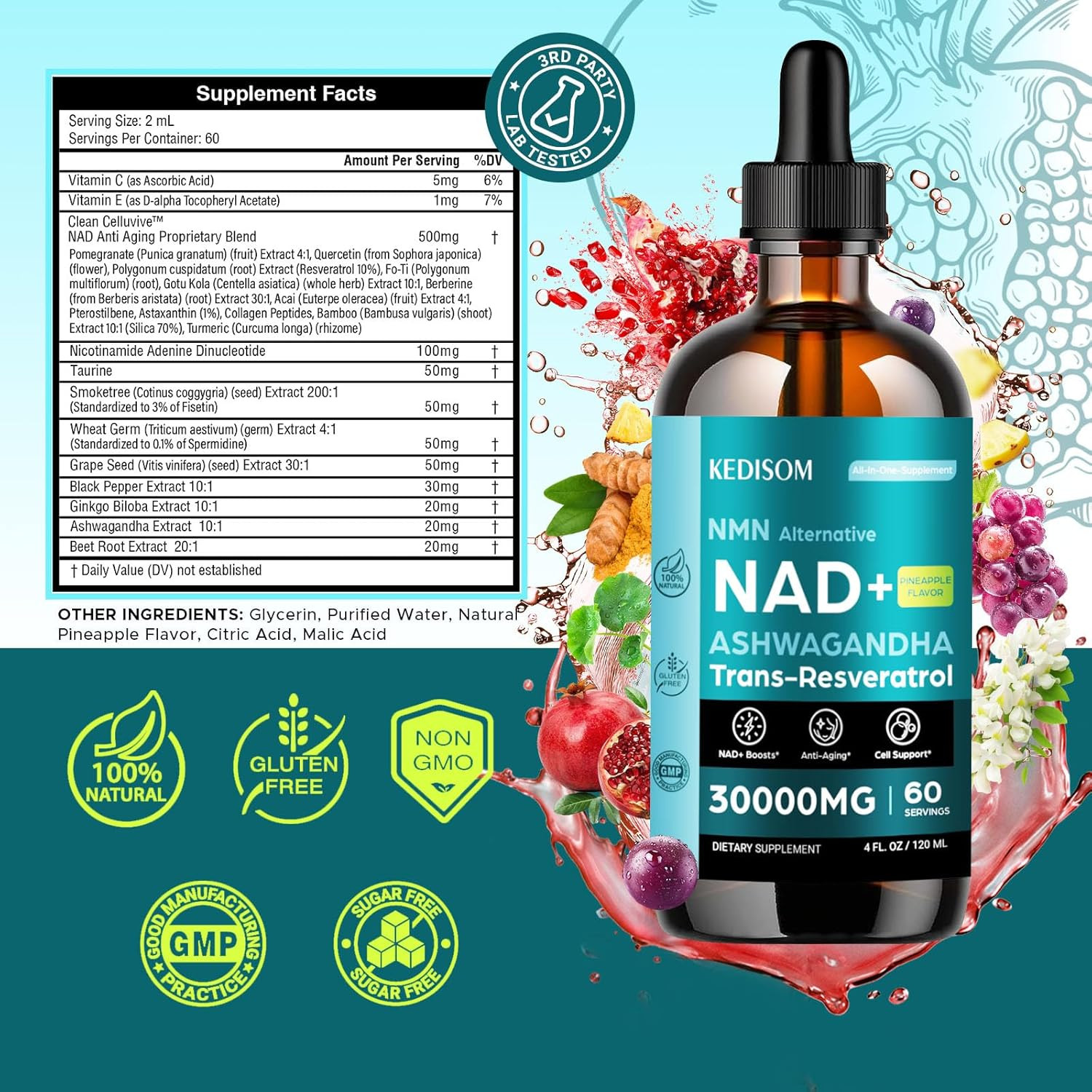Liposomal NAD Supplement - Total 30000Mg NAD+ Blend Liquid Drops with Resveratro