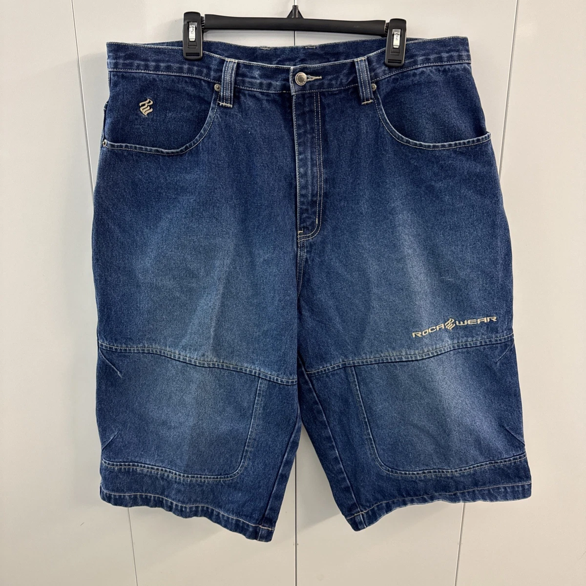 Bershka - Short long en jean - Bleu délavé foncé