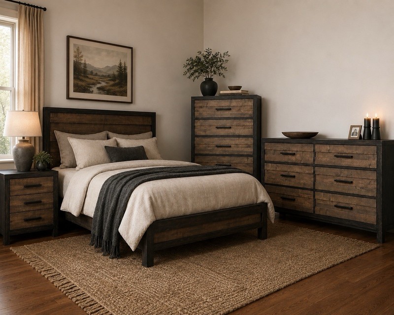 4-Piece Wood Matching Caninet Set: Dresser, Chest of Drawers, Nightstands
