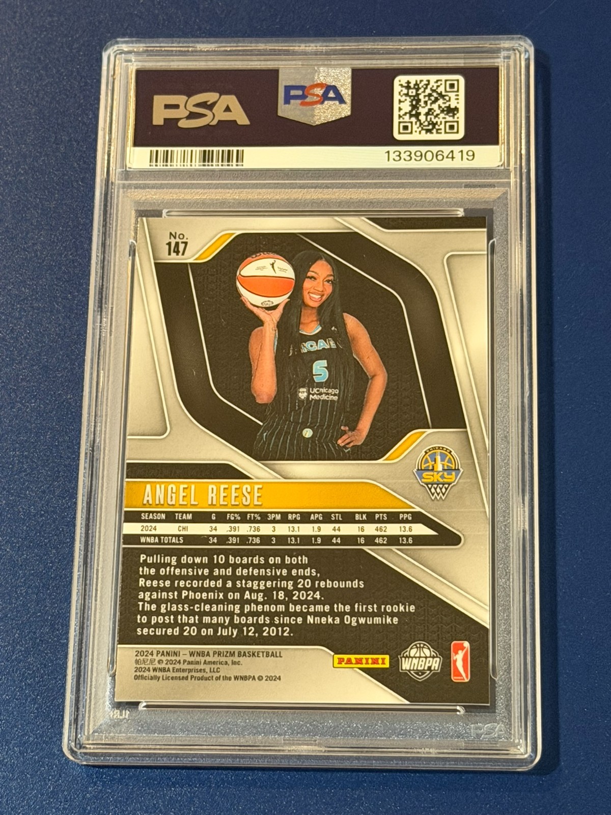 2024 Panini Prizm WNBA Angel Reese #147 RC PSA 9 MINT view 2