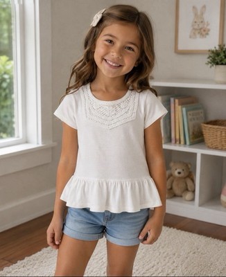 BELLE DU JOUR GIRLS  WHITE GIRLS TEE - SZ M - NWT - FLAW