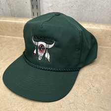 EXCEL Rodeo Bull Riding Trucker Hat Adjustable SnapBack Skull Feathers Green