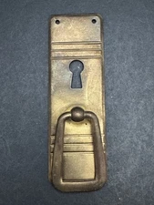 Vintage SINGLE Brass Dresser Drawer Door Pull Skeleton Key Back Plate Escutcheon