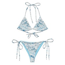 Vintage Floral Print Women String Bikini Swimsuit Swimwear