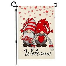 Valentines Day Garden Flag Double Sided, Love Gnomes Valentine s Day Garden F...