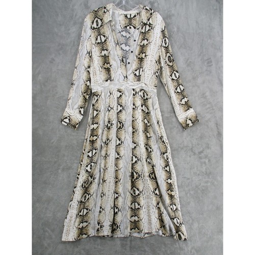 Top Shop Shirt Dress Womens Meidum Snake Midi Statement Button Front Slit Career