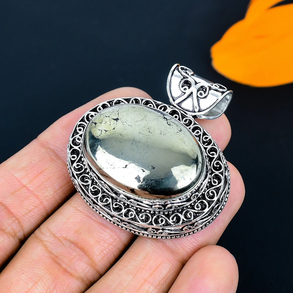 Pirita Ágata Piedras Hecho a Mano 925 Plata de Ley Joyería Colgante 4.4cm - Imagen 3 de 4