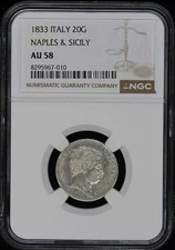 1833 ITALY NAPLES SICILY Silver 20 Grana 20G NGC AU58