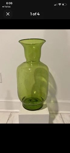 Blenko Glass Floor Vase Joel Meyers 1970 Olive Green
