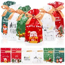60 Pcs Christmas Drawstring Gift Bags, 5.83” x 9” Christmas Treat Bags, 6 Sty...