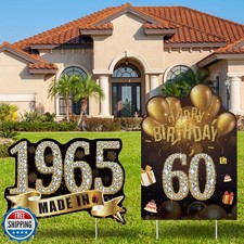 2pcs Birthday Yard Signs,60th Birthday Decorations for Men Woman Black Gold H