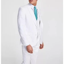 Bar III Men's White Linen Summer Casual Slim-Fit Formal Suit Jacket Size 46R