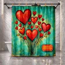 Red Hearts Love Cute Bathroom Decor Shower Curtain 72x72" Polyester Fabric