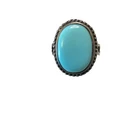 Vintage Native American Natural Sleeping Beauty Beaded Silver Border 6.5 Ring