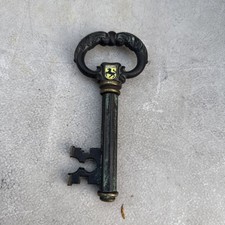 Mid Century Verdigris Brass Skeleton Key Corkscrew