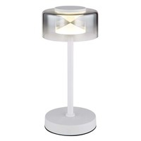 Led Tischleuchte Beistelllampe Leselampe Metall Weiß Glas Rauchfarben H 32,5 Cm