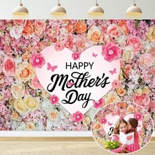 Happy Mother's Day Banner Backdrop 7x5FT Pink Rose Wall Thank 7x5FT   84'x60'
