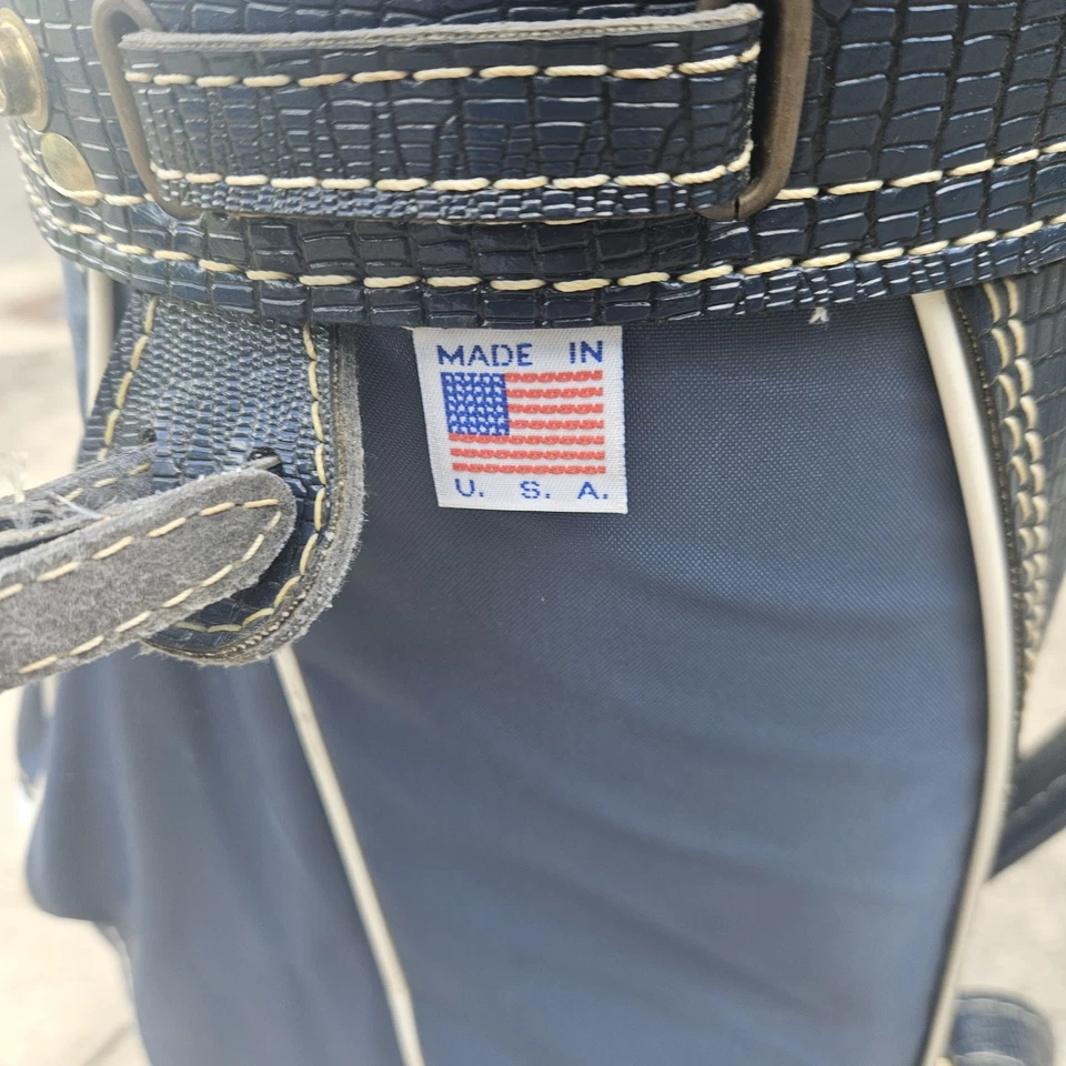 VTG Hot-Z Retro Golf Bag 6 Way Leather & Canvas Original Rain Cover MADE IN USA - Image 2 of 4